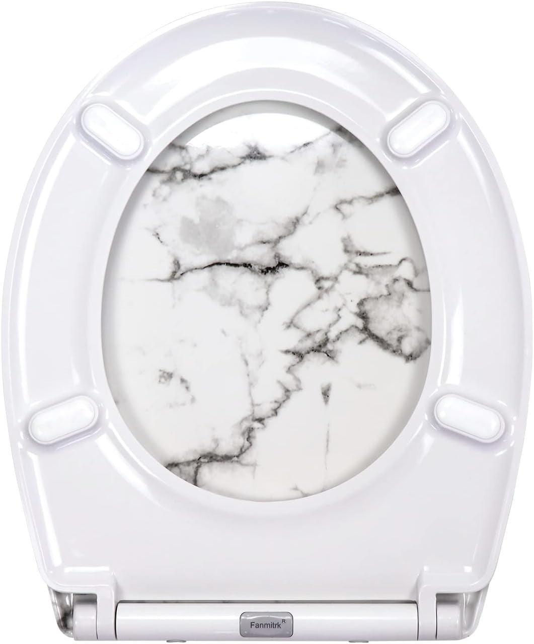 Soft Close Toilet Seat White Marble Quick Release Top Fixing Duroplast 45x37cm