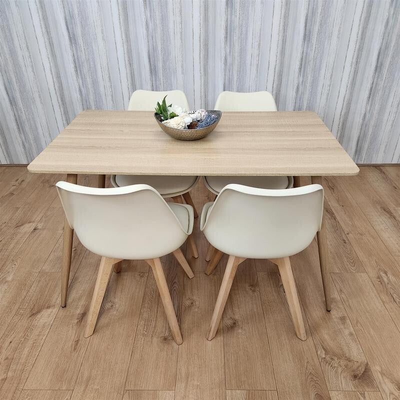 Modern Dining Table Set with 4 Chairs Wood Legs Kitchen Room Cafe