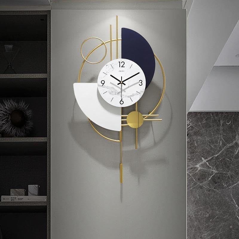 Gold Wall Clock Silent Sweep Large Modern 77cm Pendulum White Black Decor