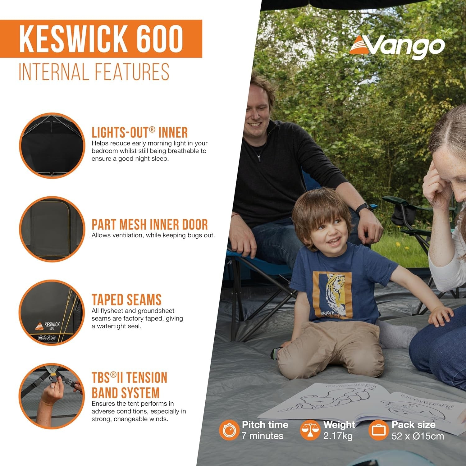 6 Man Family Tunnel Tent 4000mm Waterproof Double Living Area