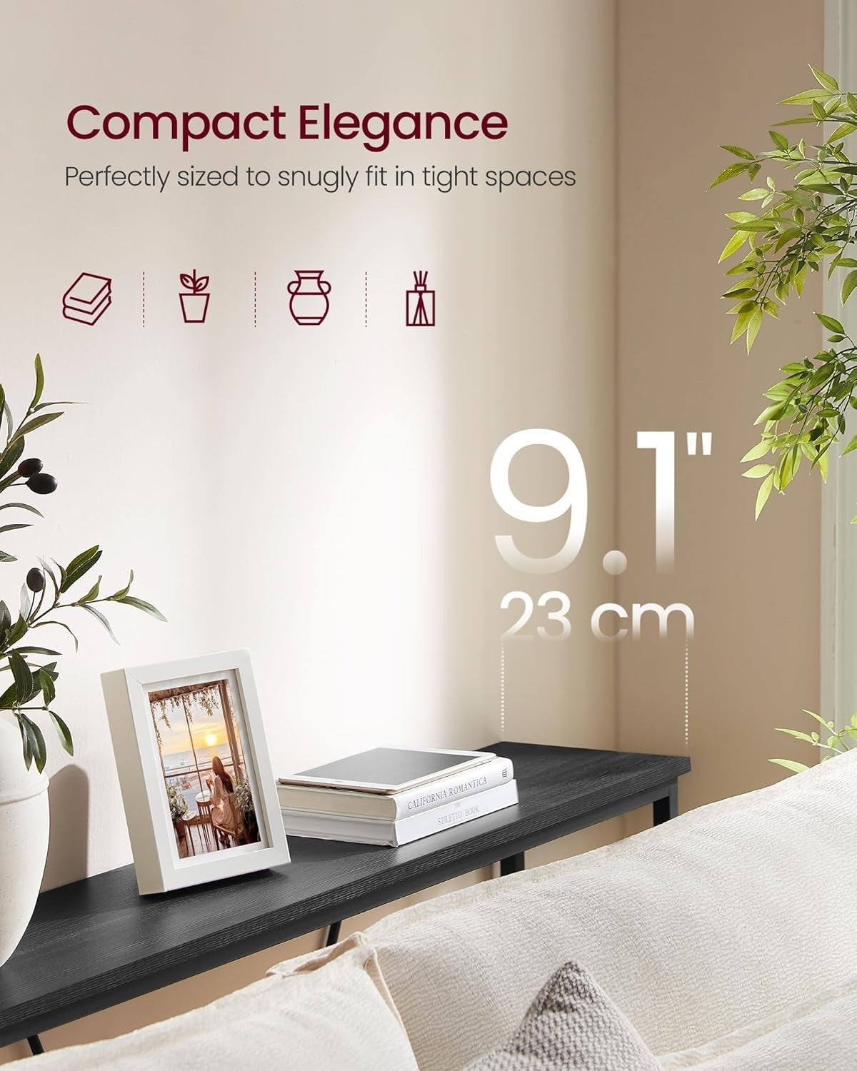Slim Charcoal Console Table Narrow Hallway Shelf Entry Sofa Table 120cm Metal