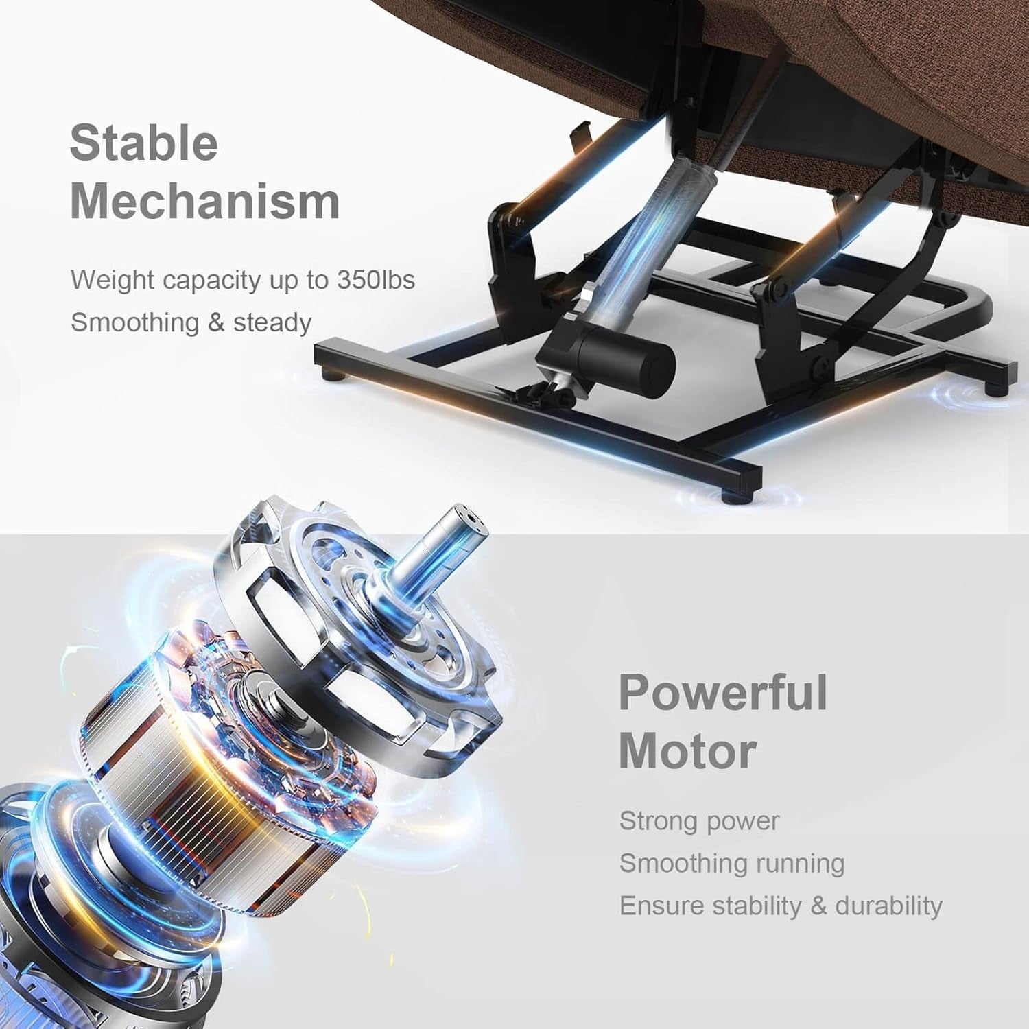 Set of 2 Power Lift Recliner Chairs Massage Heat USB-C Footrest Fabric Brown