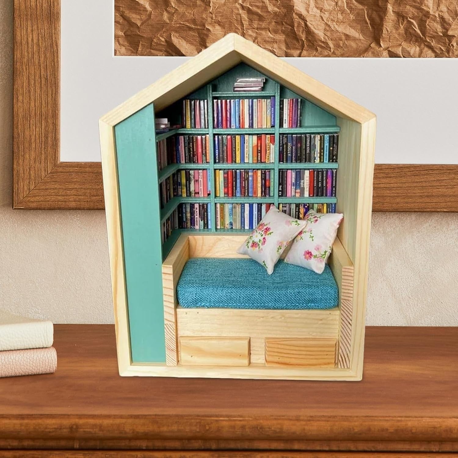 Wooden Mini Bookshelf Stress Reliever Decorative Small Bookcase Nook Shelf
