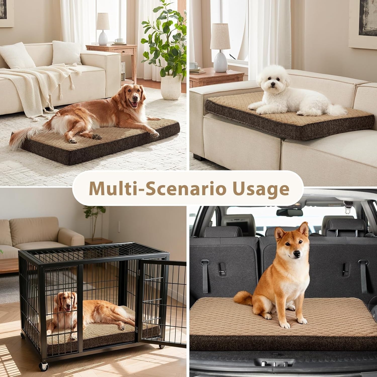 XXL Orthopedic Dog Crate Bed 119x74cm Memory Foam Brown
