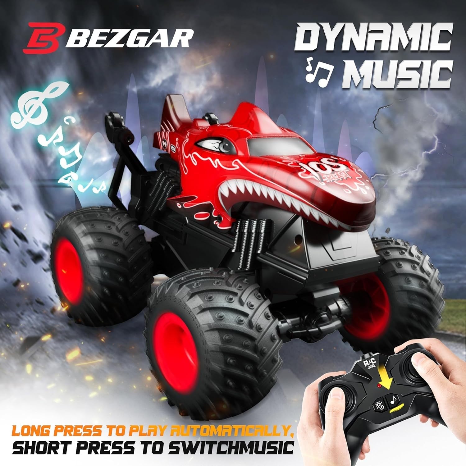 RC Monster Truck Car for Kids 3+ – 360° Spin, LED Lights & Music Toy