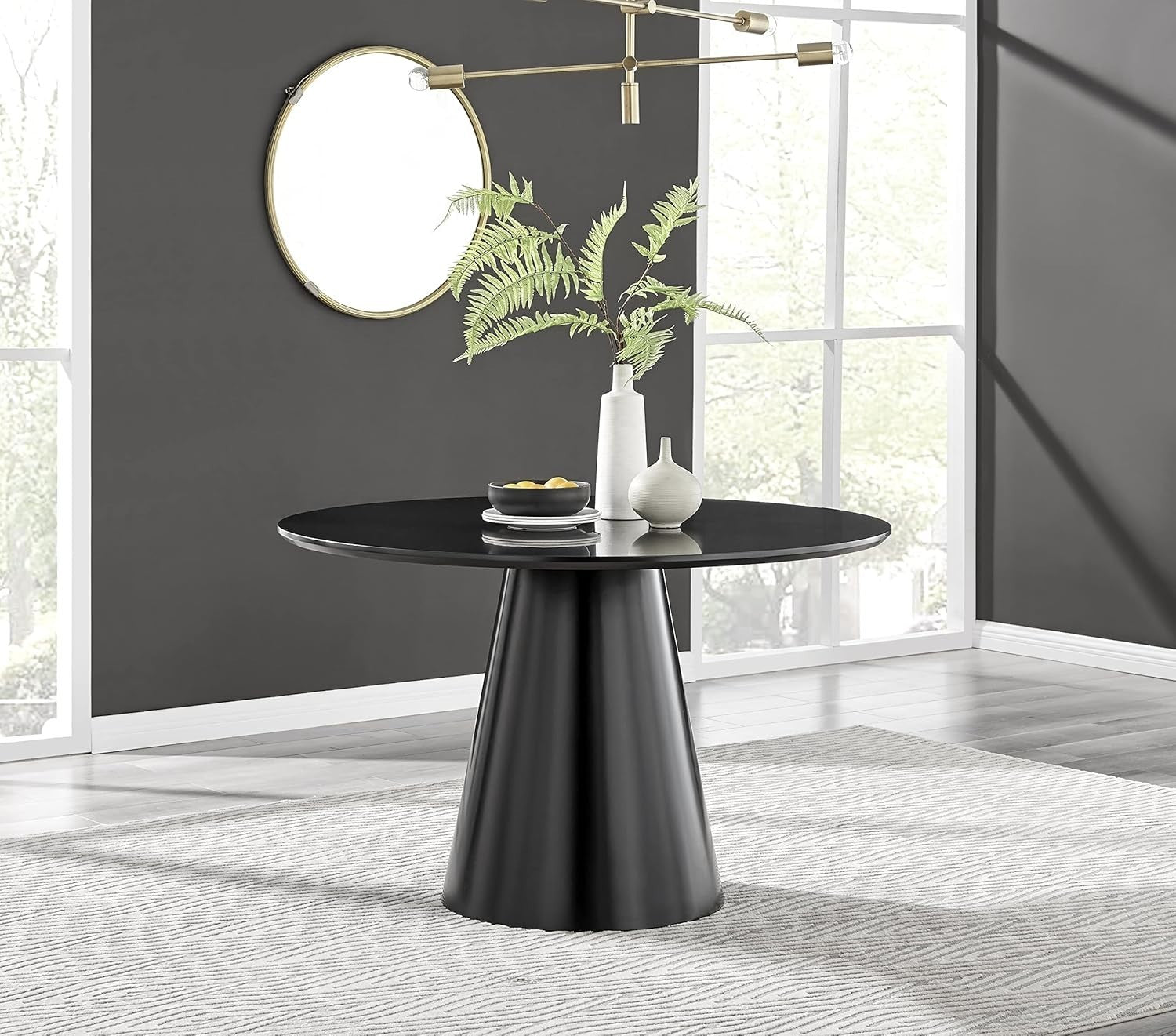 Black Round Pedestal Dining Table 120cm Semi-Gloss 4–6 Seat Modern