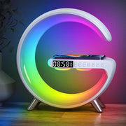 White RGB G-Shape Wireless Charger Lamp 15W Bluetooth Speaker Alarm Clock