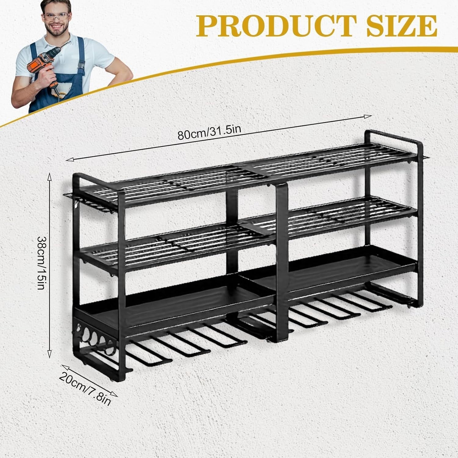 Wall Mount Power Tool Organizer 8 Drill Holders 4 Layers – 200Lbs Load