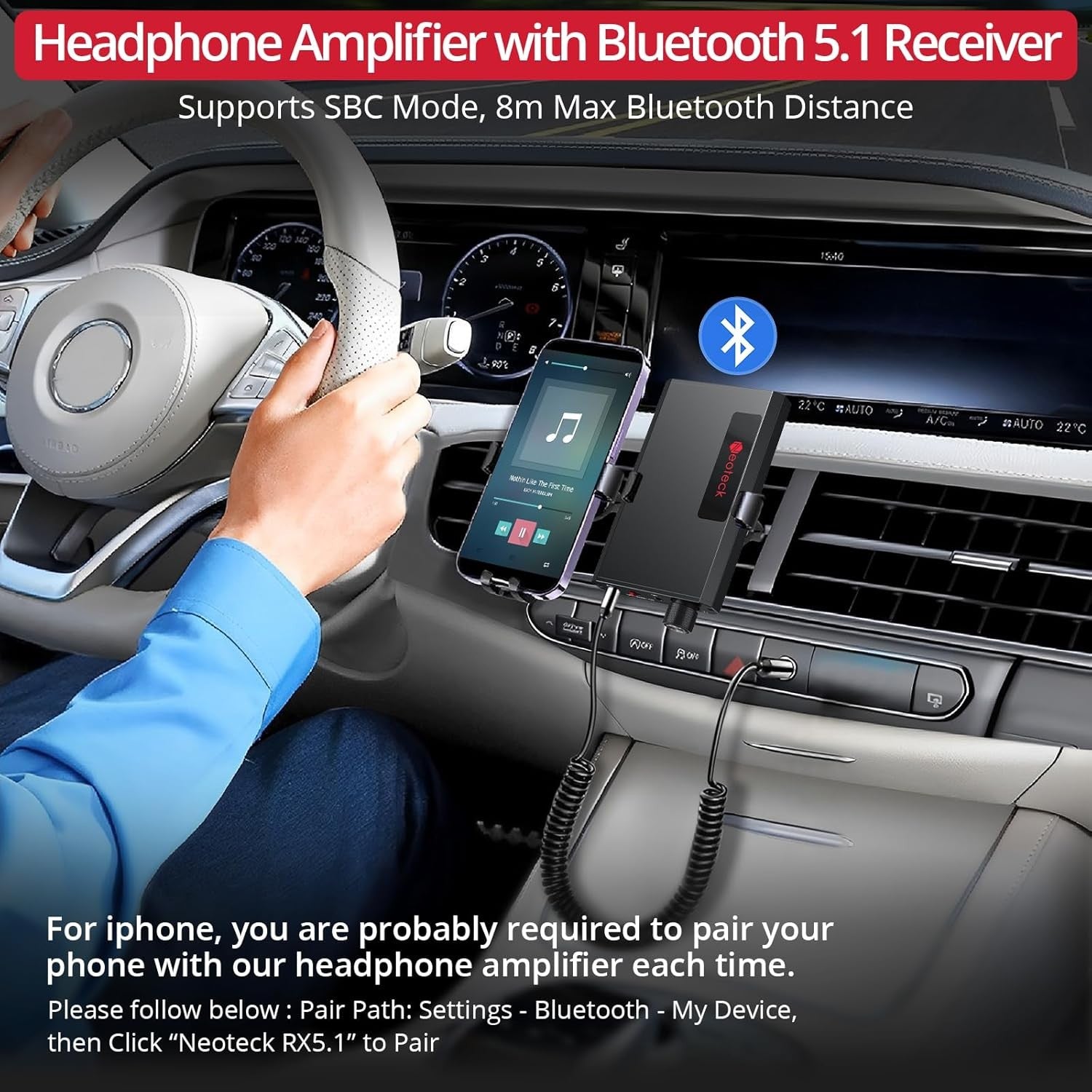 Portable Headphone Amplifier Bluetooth 5.1 Bass Boost 16-300Ω