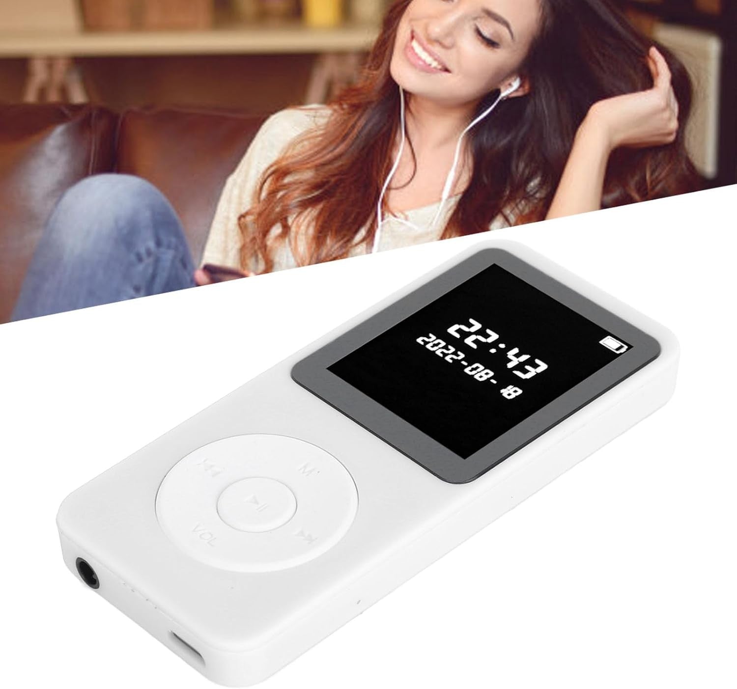 Bluetooth 5.0 MP3 Player 1.77" LCD Screen FM Speaker 16GB White