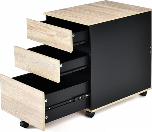 Lockable 3 Drawer Mobile Filing Cabinet Under Desk Office Storage Black