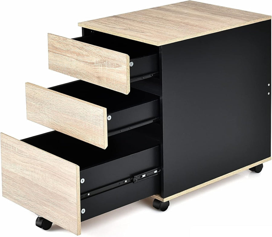 Lockable 3 Drawer Mobile Filing Cabinet Under Desk Office Storage Black