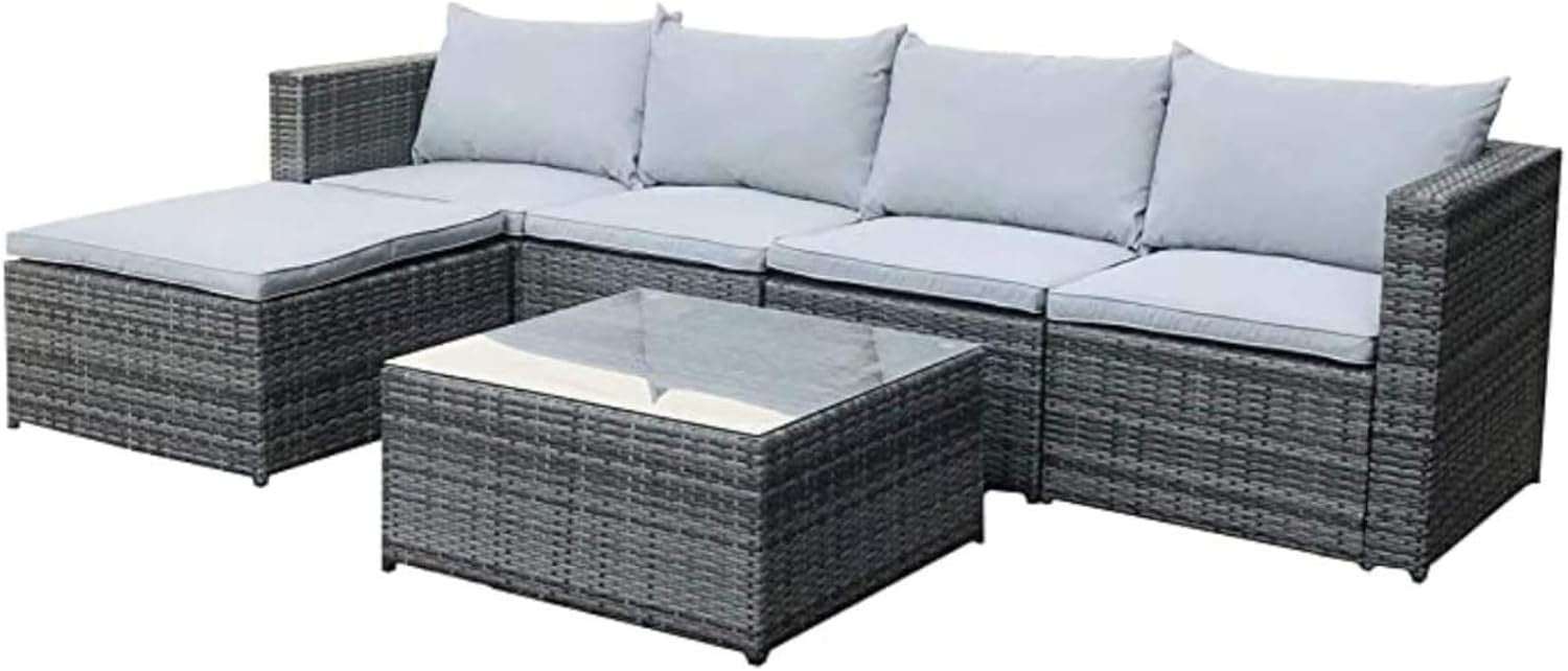 5 Seater Rattan Garden Sofa Set Outdoor Patio Furniture with Table Grey