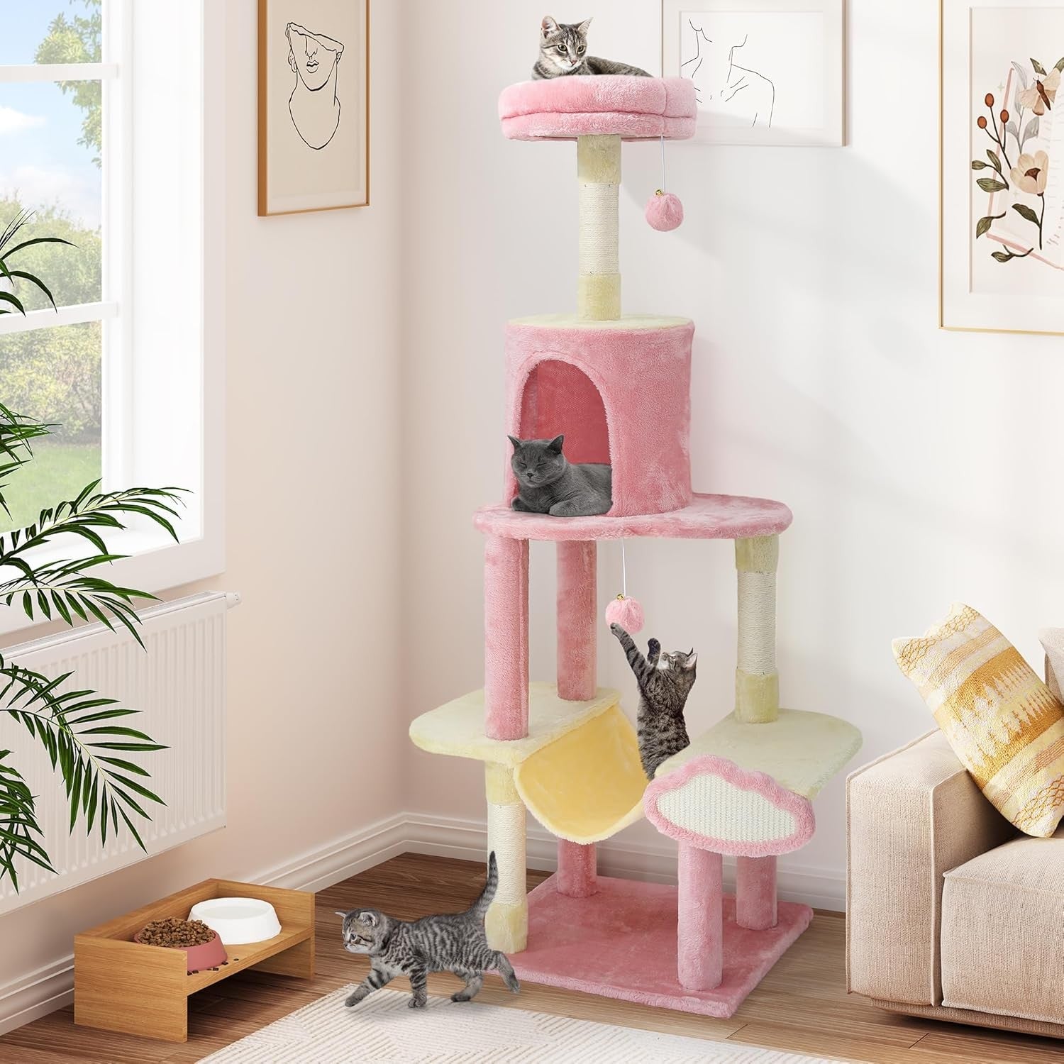 Luxury Cat Tree Tower 142cm Scratching Post Condo Hammock Space Saving