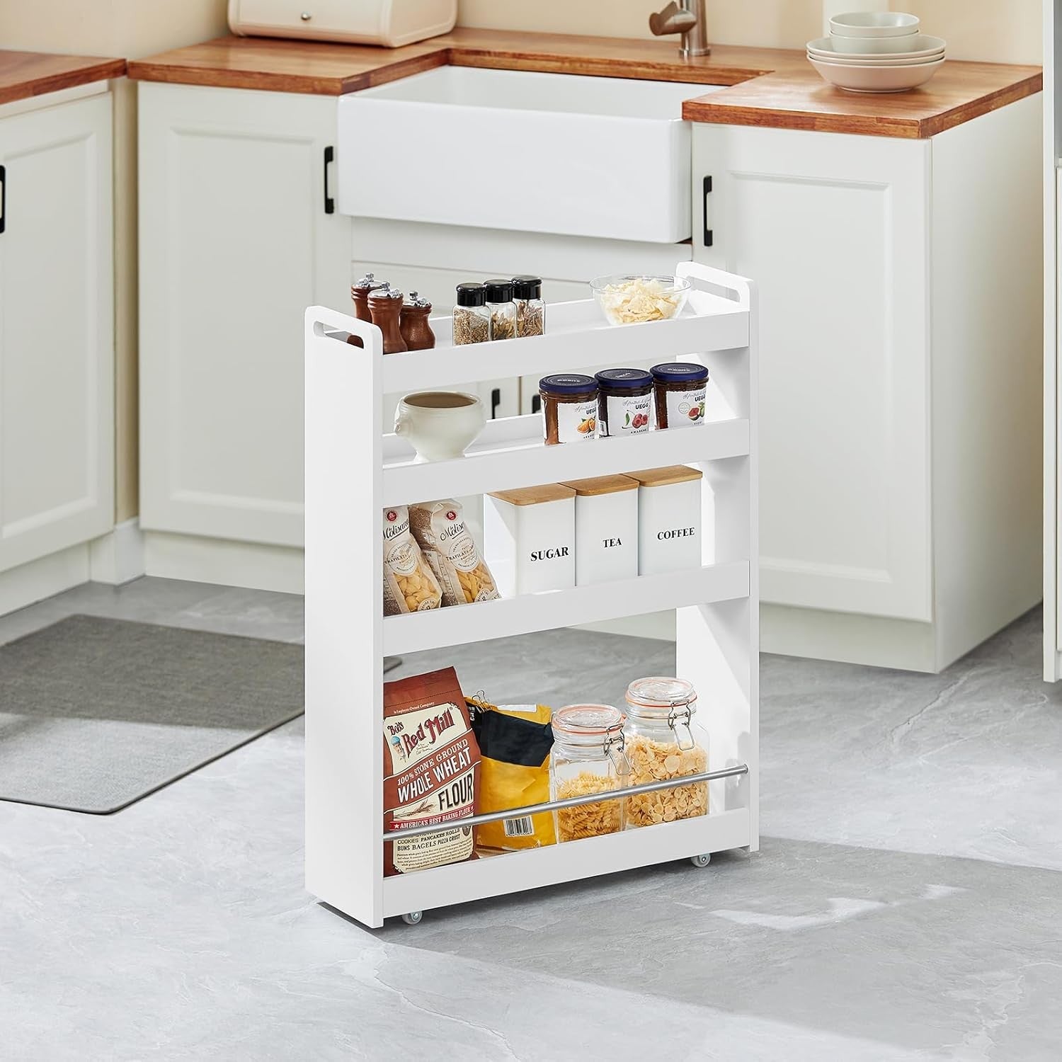 Slim Kitchen Storage Trolley 4 Tier Narrow Rolling Cart Bathroom Wheels