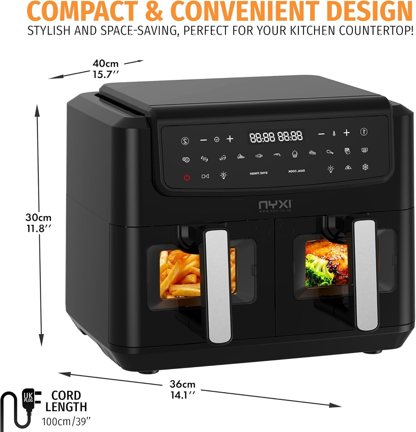 Dual Basket Air Fryer 9L 2600W Viewing Window 13 Modes Touch LED 40-200C