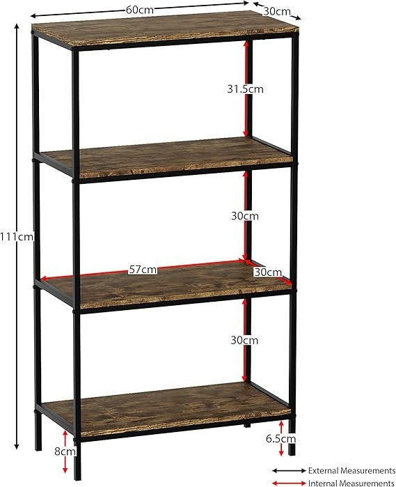 Modern Industrial 4-Tier Shelving Unit – Rustic Wood Storage Rack for Home Offic