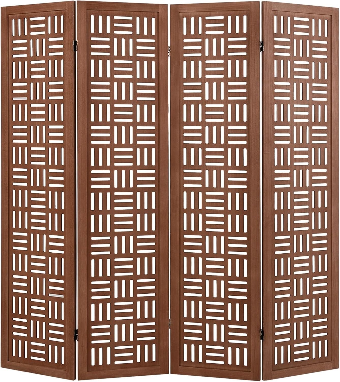 4 Panel Brown Carved Wood Folding Room Divider Privacy Screen 160x165cm