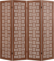 4 Panel Brown Carved Wood Folding Room Divider Privacy Screen 160x165cm