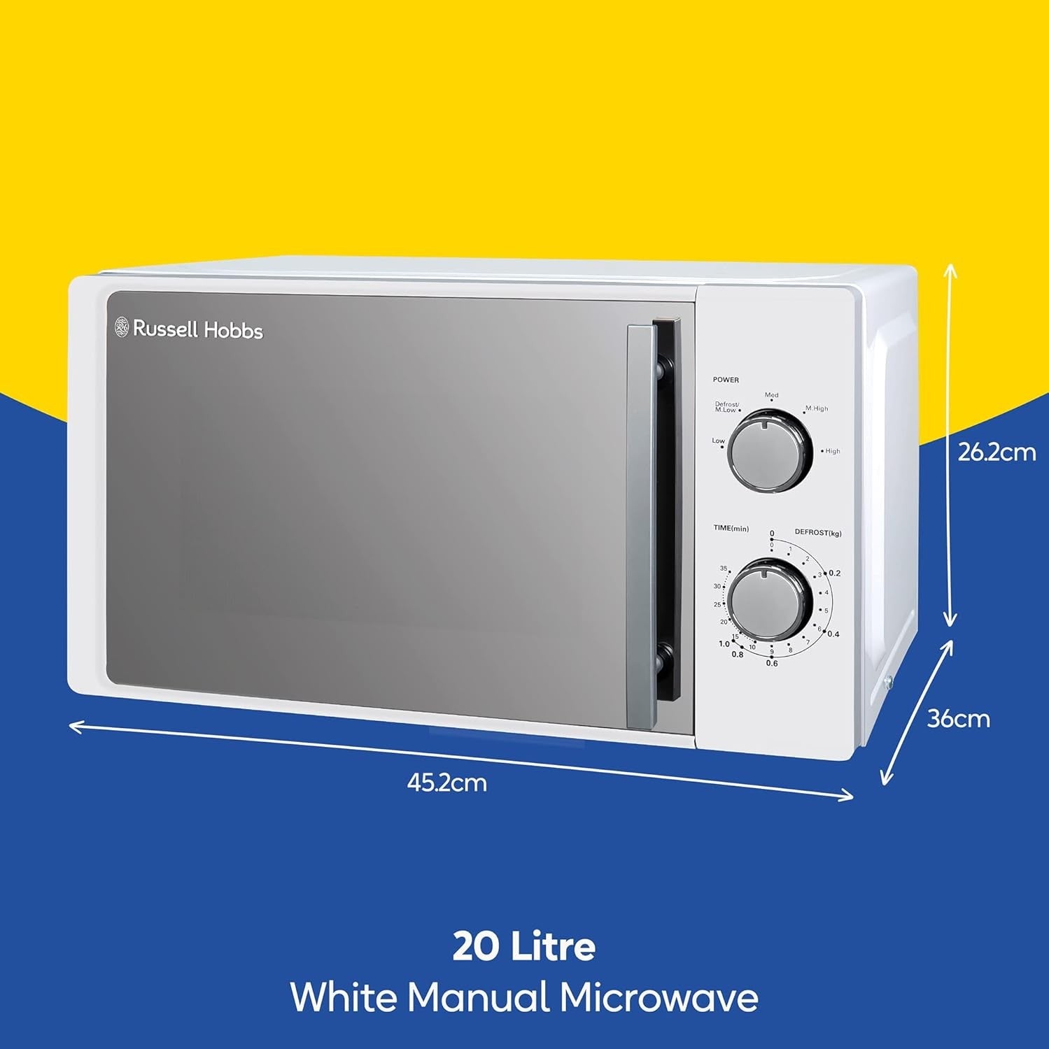 20L 800W White Solo Microwave Manual Timer Defrost Easy Clean