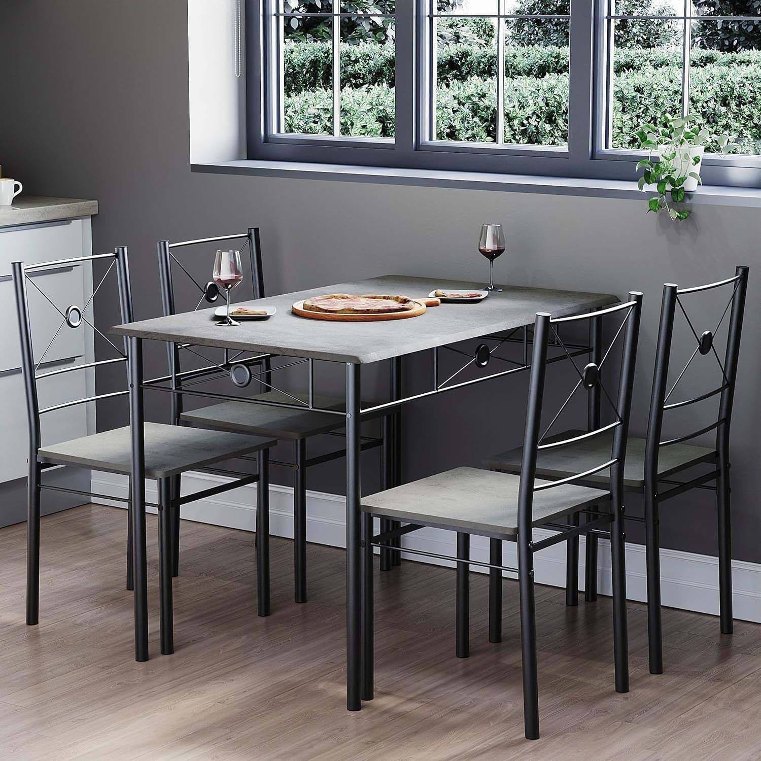 Concrete Grey 4-Seater Dining Table Set | Compact Kitchen Dining Furniture