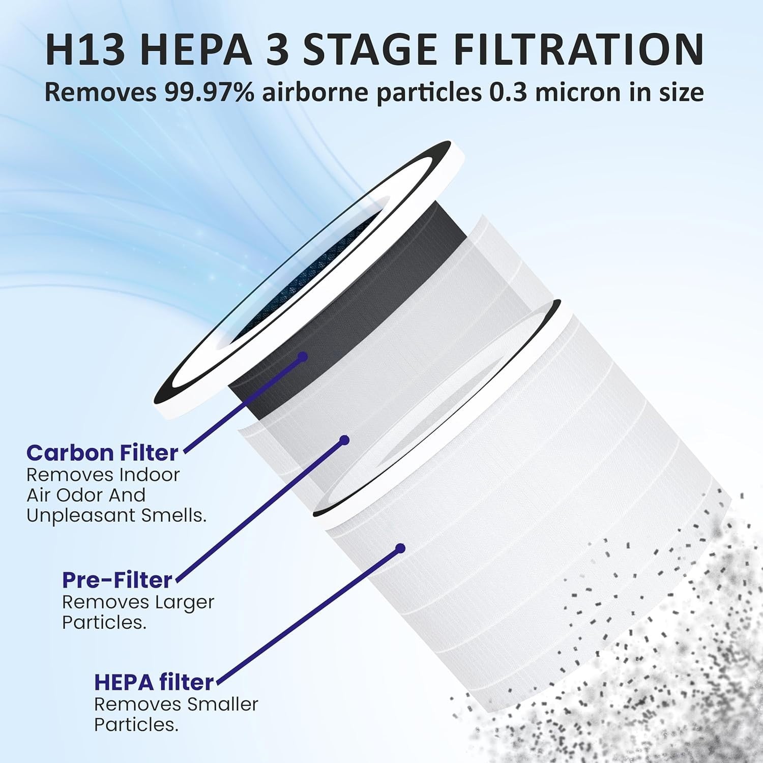 2 in 1 Air Purifier Humidifier True HEPA 500 Sq Ft Quiet Auto