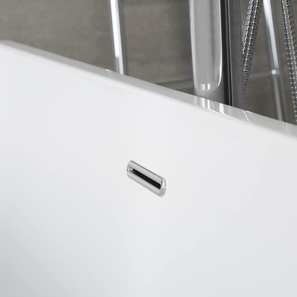 White Freestanding Double Ended Square Bath 1615x720mm Chrome Overflow