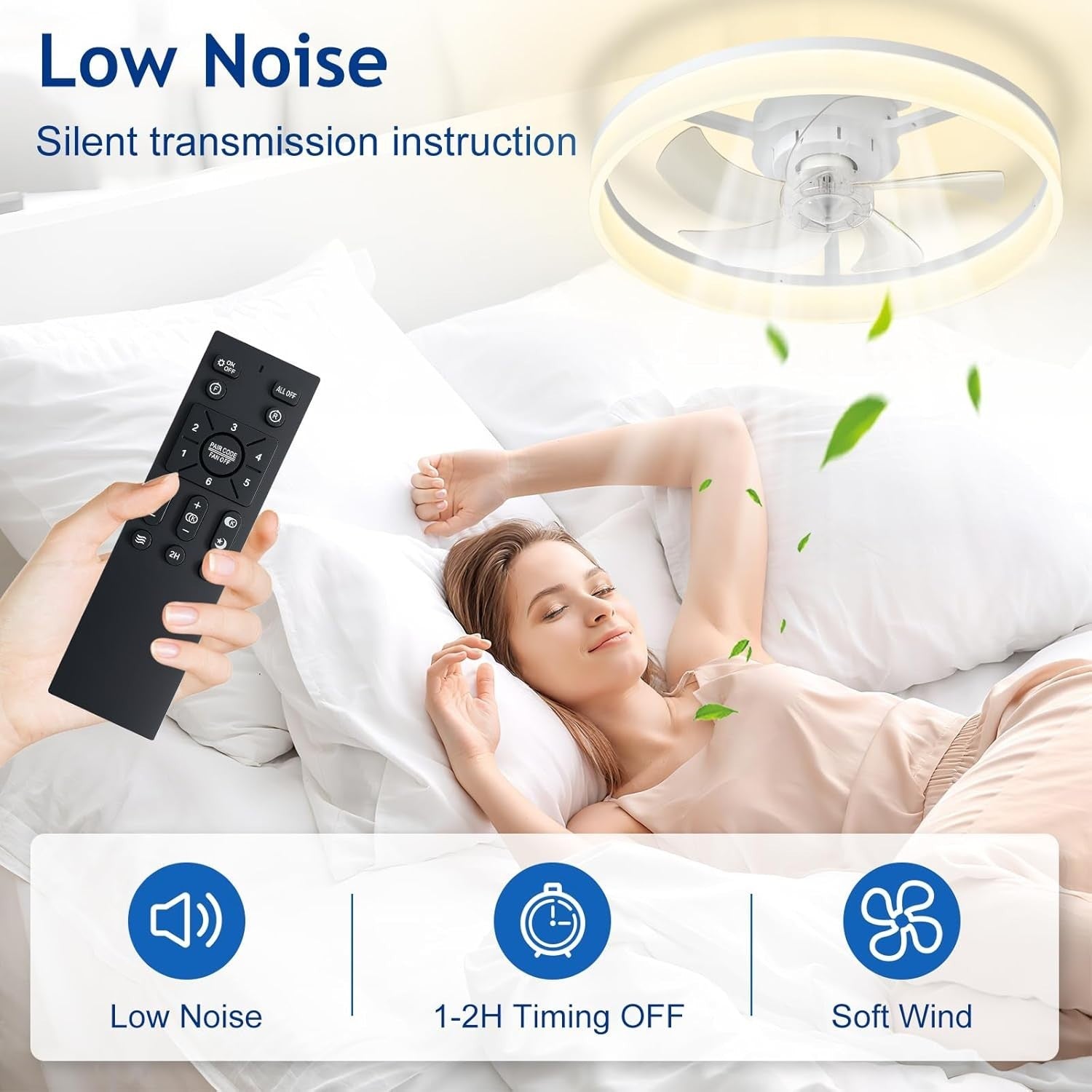 20" LED Ceiling Fan with Light, Remote & App Control, Dimmable, White Bladeless