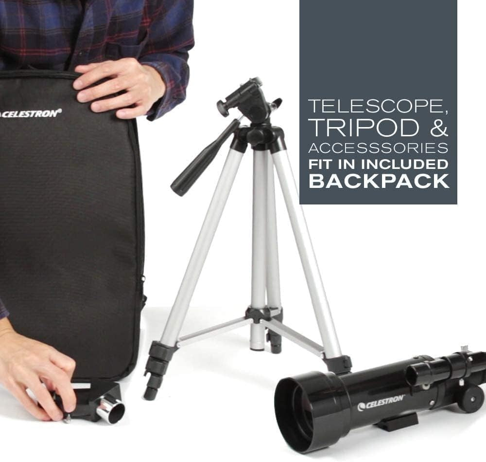 70mm Travel Scope, Portable Refractor with Tripod & Backpack-Black
