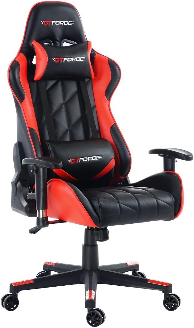 Reclining Gaming Chair Faux Leather Swivel High Back Red
