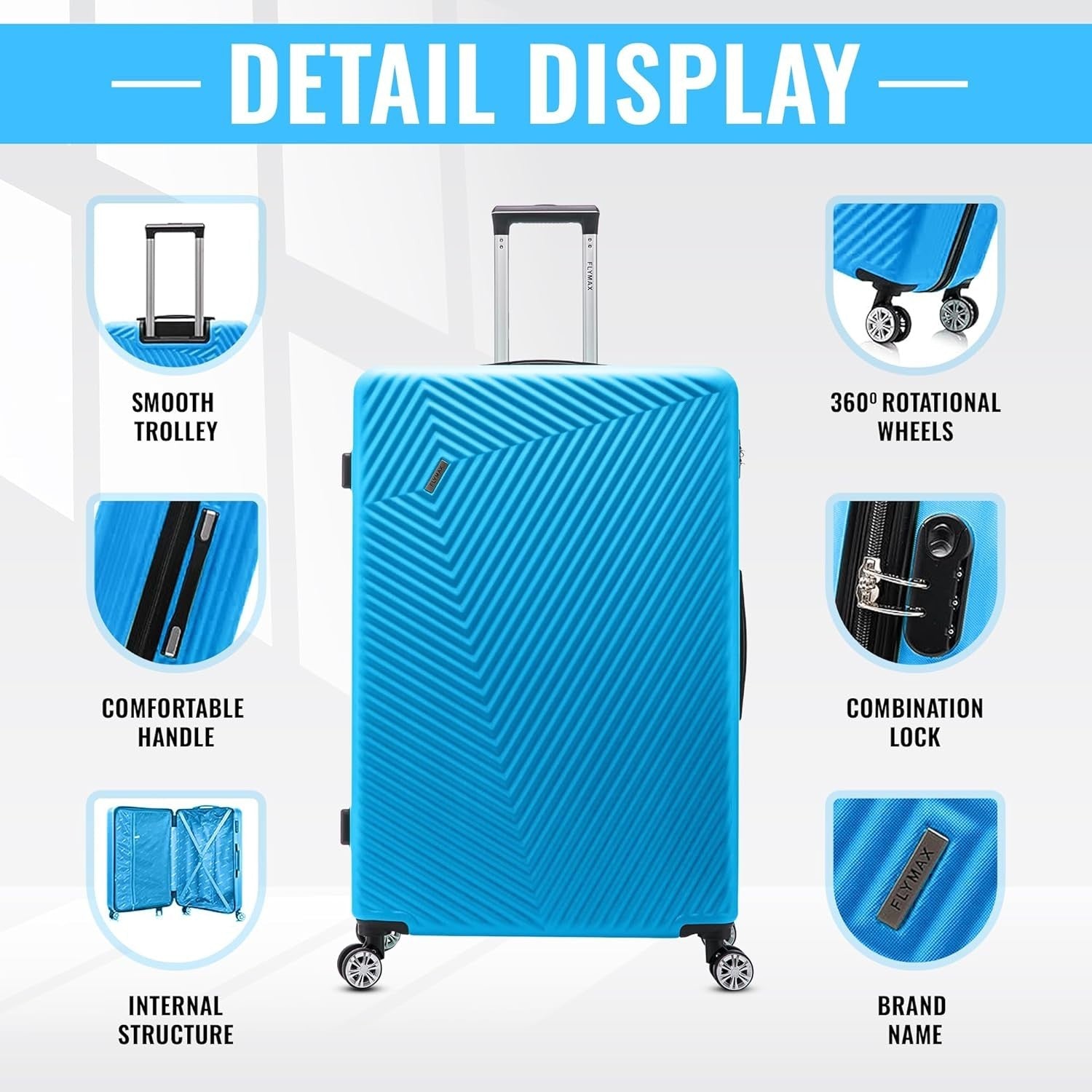 Medium Check-In ABS Suitcase Lightweight 4 Wheel Lock Telescopic Handle
