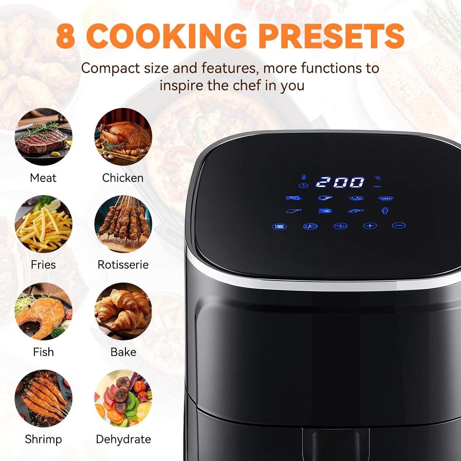 4.7L Digital Air Fryer | Touchscreen | 8 Presets | Non-Stick | 1400W Compact