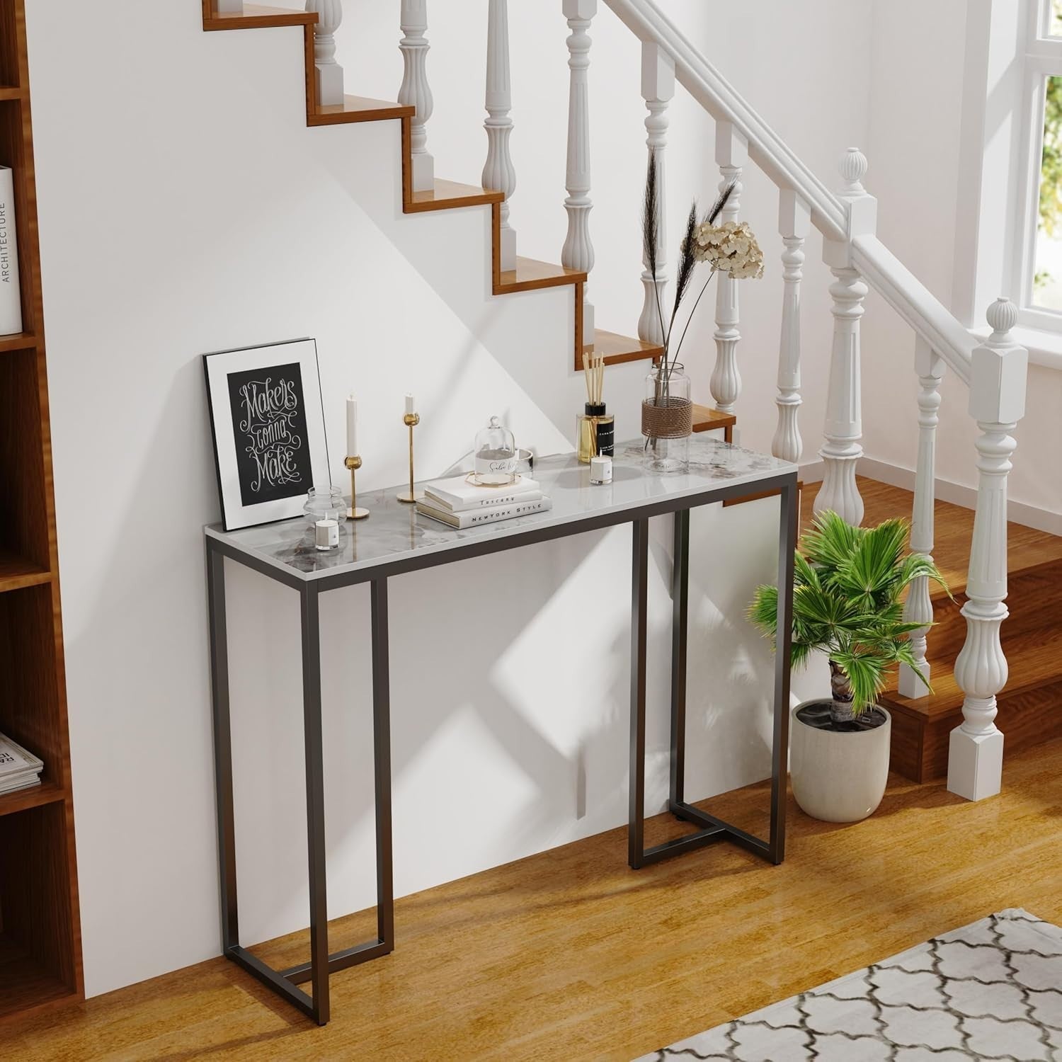 Marble Console Table Narrow Hallway Desk 100x30cm Modern Entryway Sofa
