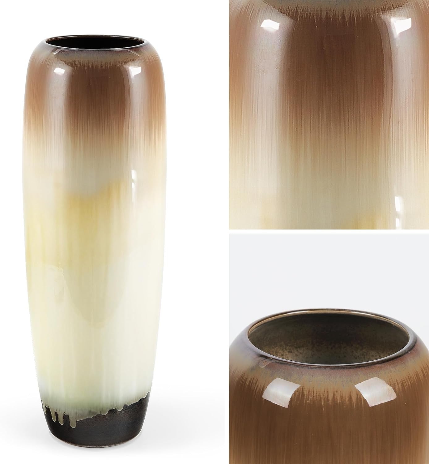Tall Ceramic Floor Vase 50cm Brown Pampas Grass Large Living Room Decor