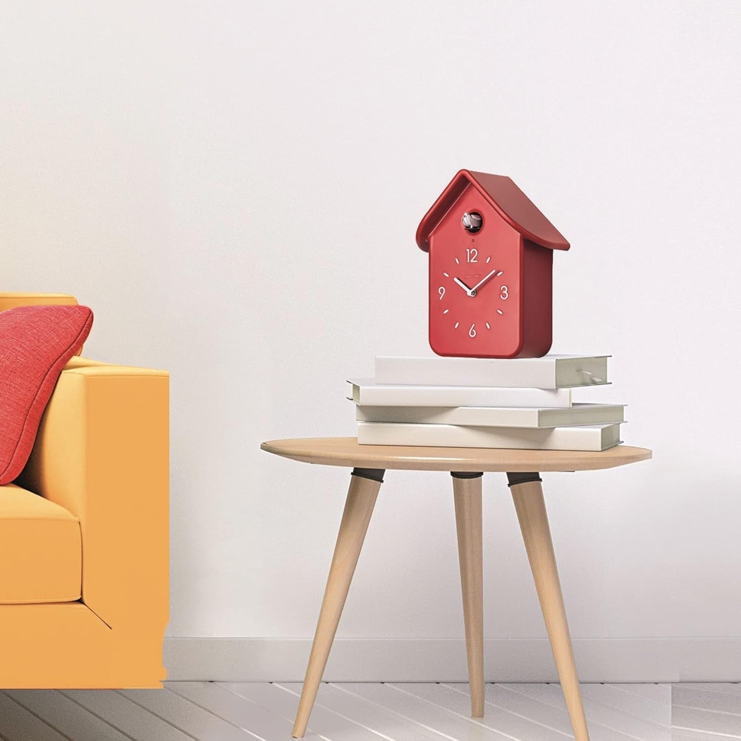 Modern Red Wall Cuckoo Clock Silent Bird Chirp Battery Kitchen Decor