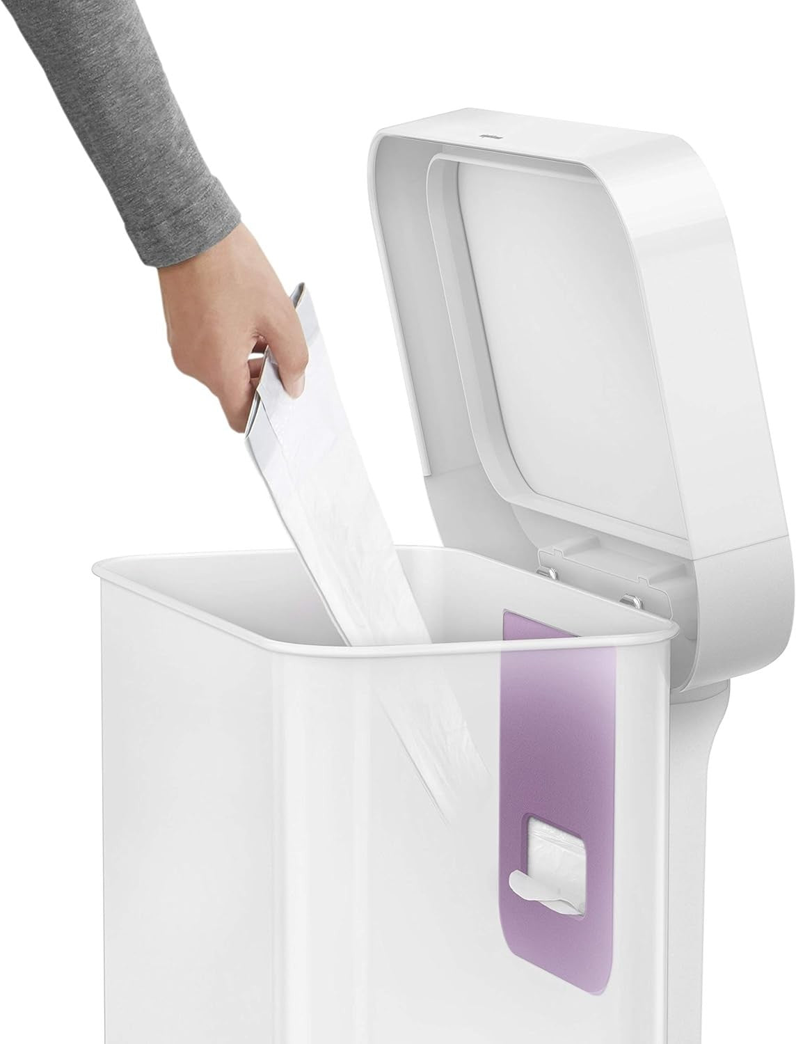 45L White Steel Kitchen Pedal Bin Soft Close Rectangular Slim