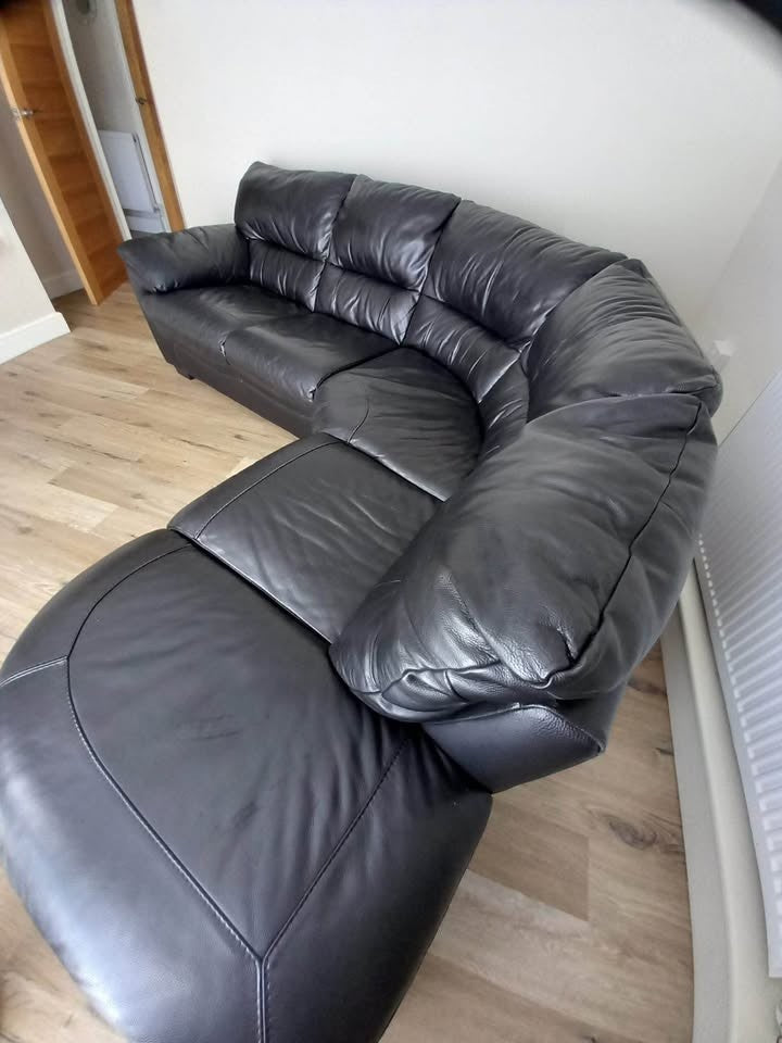Luxe Black Leather Corner Sofa (PTP)