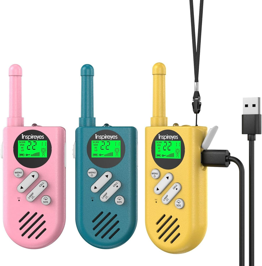 Kids Rechargeable Walkie Talkies 3 Pack 22CH Long Range VOX Weather