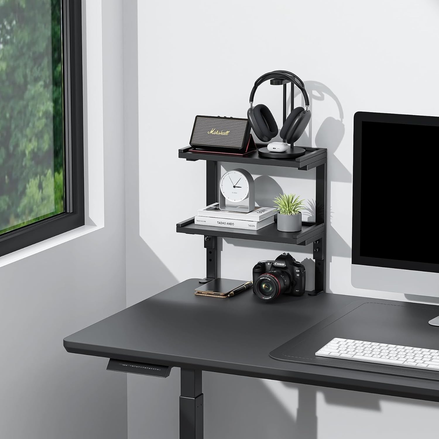 Clamp-On Desk Shelf 2-Tier Adjustable Desktop Organizer Storage Rack Black