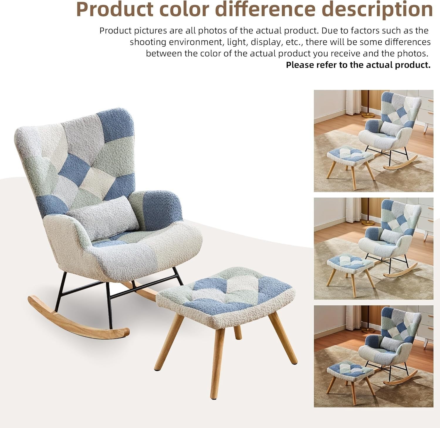 Rocking Chair w/ Footstool Wingback Plush Armchair Nursing Lounge Seat
