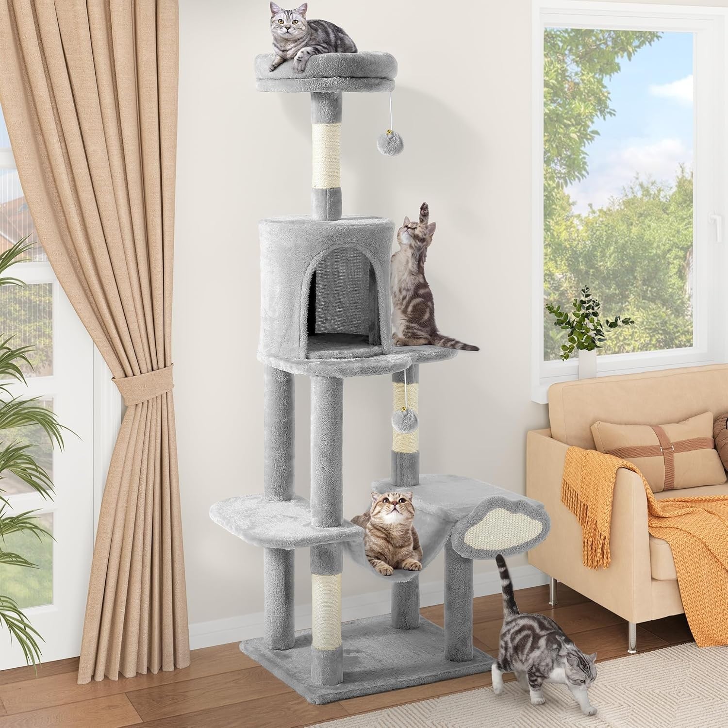 Tall Cat Tree Tower 142cm Scratching Post Hammock Condo Multi-Level