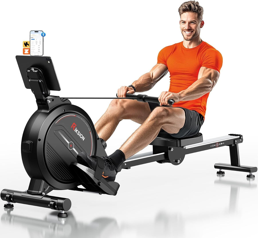 Magnetic Rowing Machine Foldable 350LB Quiet 8-Level Bluetooth App Home Fitness