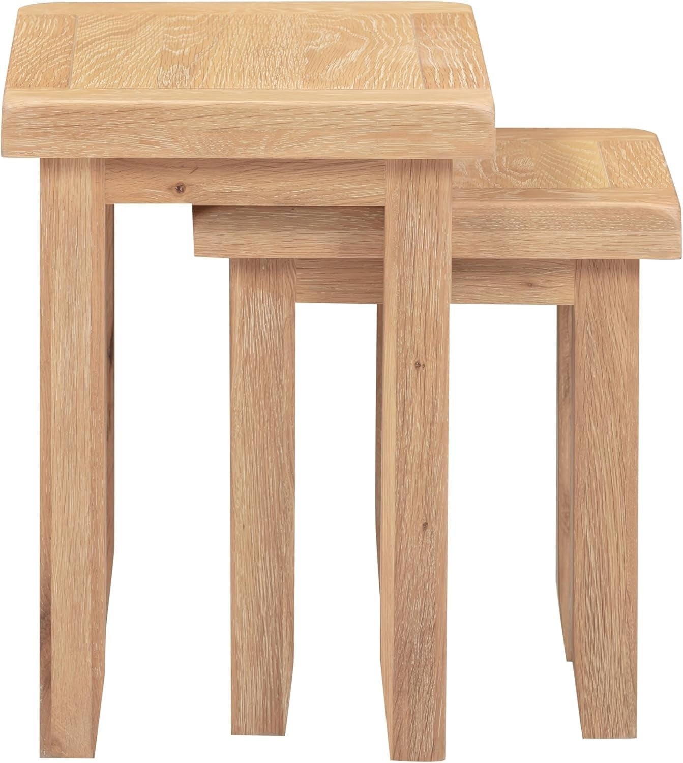 Nest of 2 Side Tables Coffee Table Set Oak Top Farmhouse Style Natural Wood