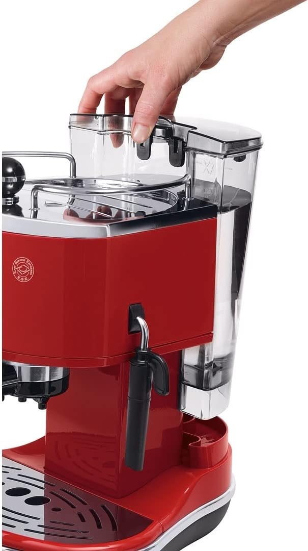 Retro Pump Espresso Coffee Maker | 1.4L Tank | Steam Wand | Compact 1100W Red