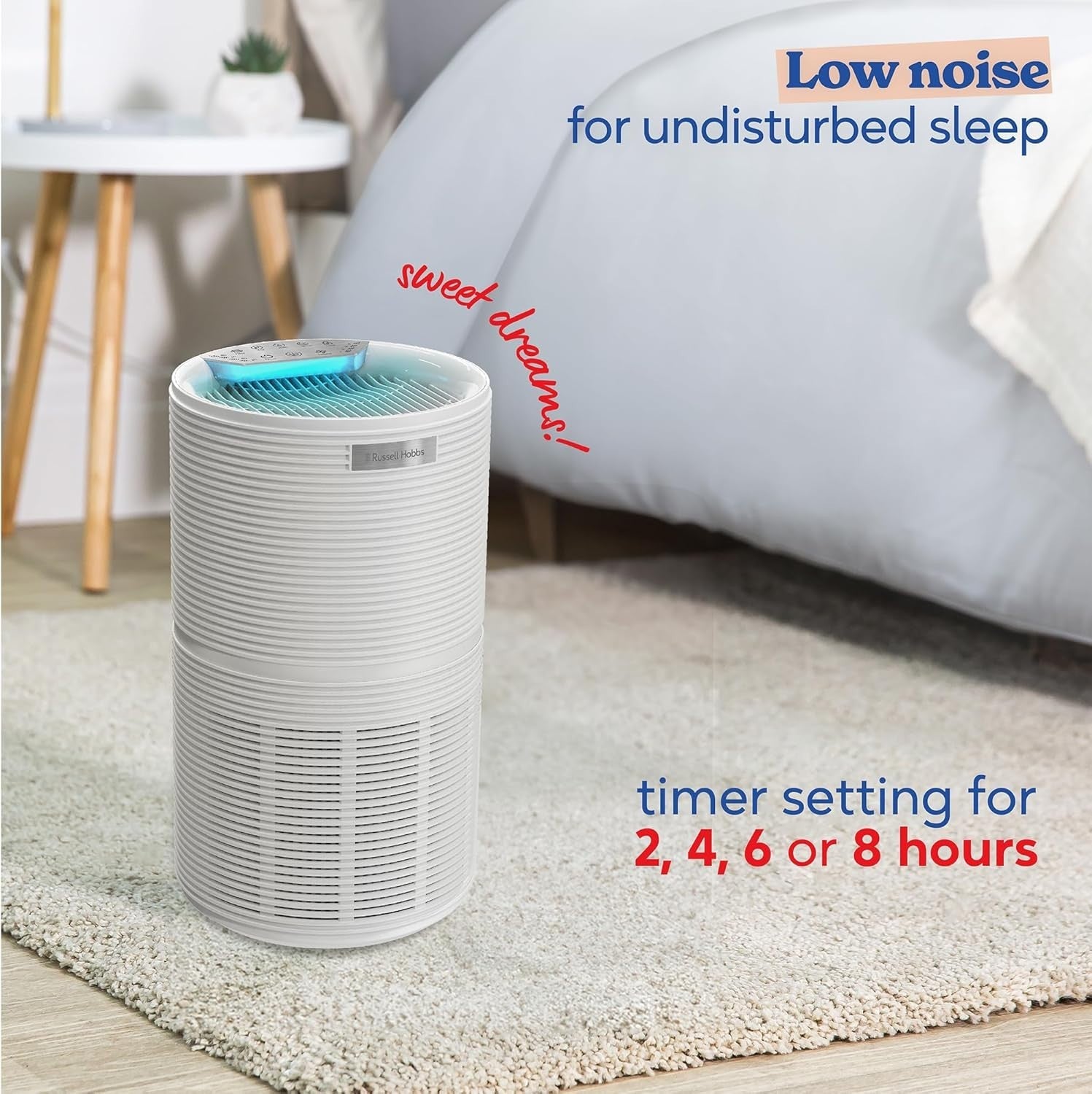 Quiet HEPA Air Purifier for Large Rooms 280m³/h Carbon Filter White