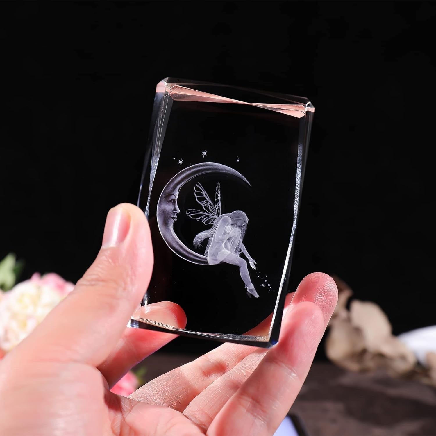 3D Crystal Fairy & Moon LED Light Cube Ornament Gift for Women Girls Bedroom