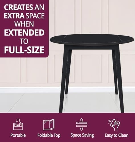 Round Drop Leaf Dining Table Small Folding Space Saving Kitchen Table Black