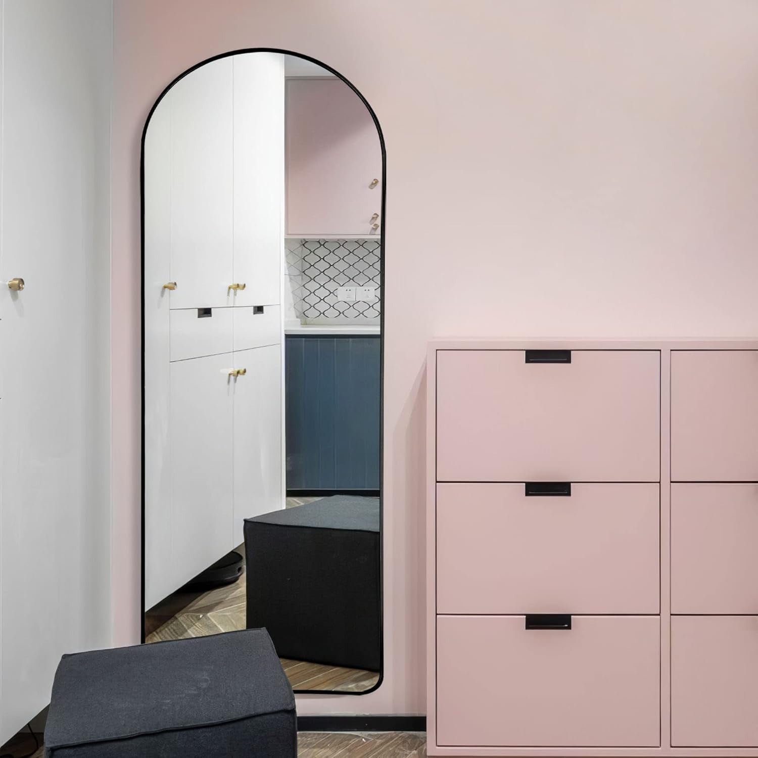 Full Length Arched Mirror 150x50cm Black Standing or Wall Mount HD Glass