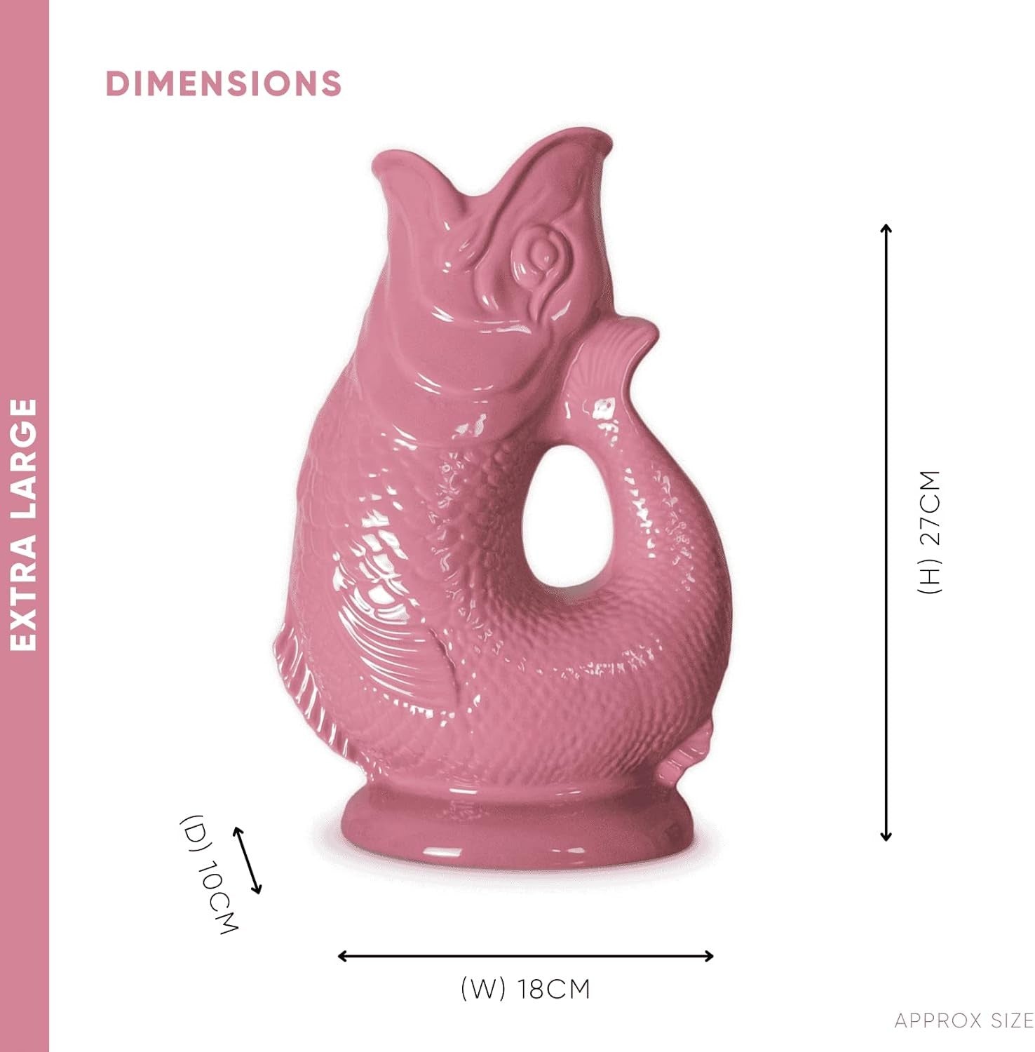 XL 1.2L Pink Gluggle Jug – Ceramic Fish Water Pitcher, Cocktail & Wine Decanter