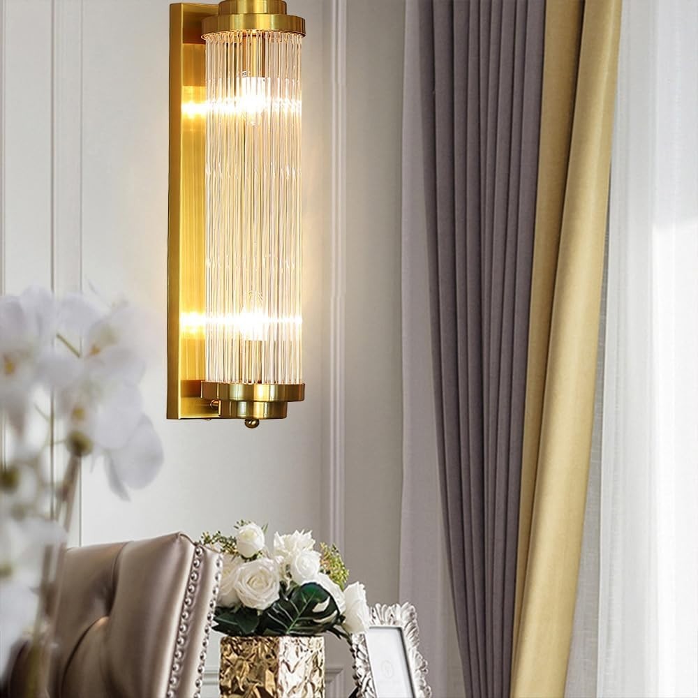 Luxury Brass Gold Crystal Wall Sconce Light 40cm Dimmable Elegant Lamp